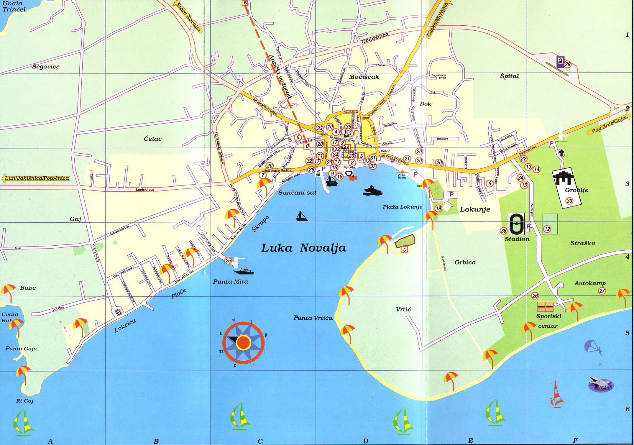 karta hrvatske novalja Otok Pag   Apartmani, sobe, hoteli, privatni smještaj :: Karte i mape karta hrvatske novalja