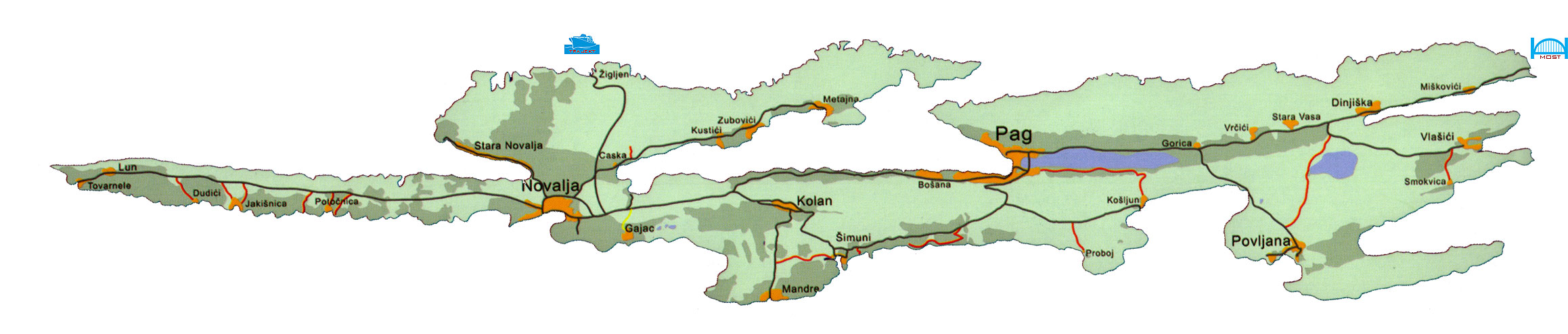 karta paga Otok Pag   Apartmani, sobe, hoteli, privatni smještaj :: Karte i mape karta paga
